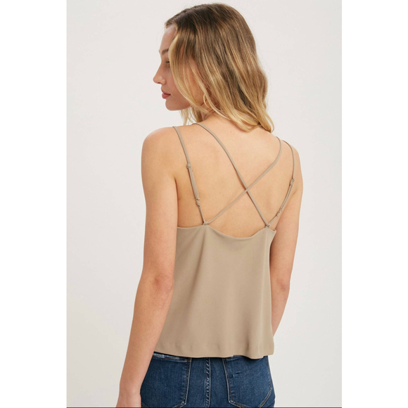 Bluivy Beige Draped Cami Top | Adjustable Straps | Sz L, NWT - Picture 3 of 3
